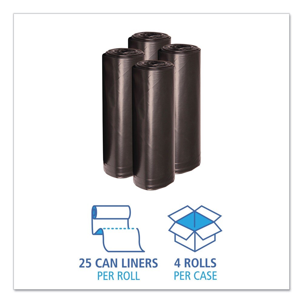 Boardwalk 38 in. x 58 in. 60 gal. 1.2 mil Recycled Low-Density Polyethylene Can Liners - Black (100/Carton)