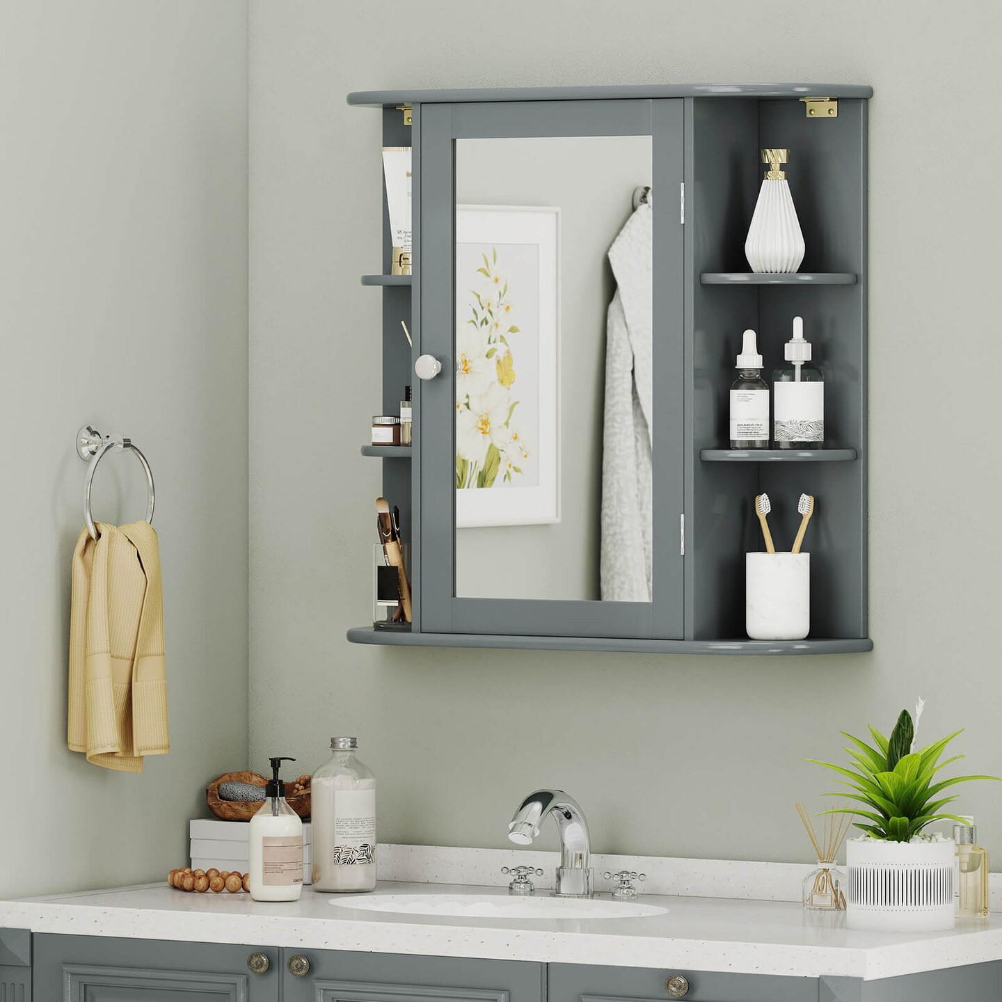 Costway Multipurpose Wall Surface Bathroom Storage Medicine Cabinet Mirror Gray/White/Black/Brown
