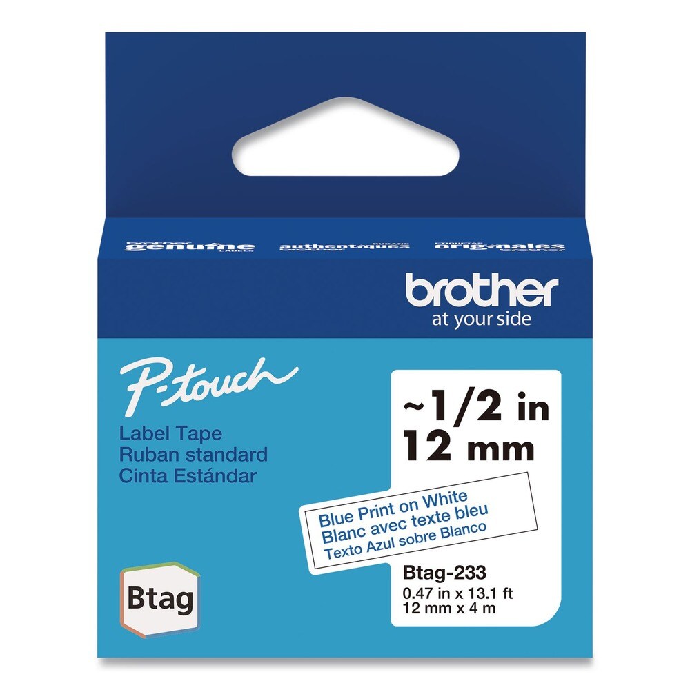 Brother P-Touch 0.47 in. x 13.1 ft. Genuine P-Touch BTAG Label Tapes - Blue on White