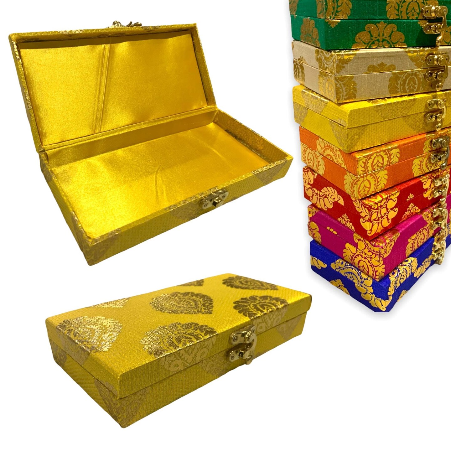Pack of 4 Brocade Jewelry Organizer Box Indian Favor Boxes for Shagun Return Gifts Traditional Style Box Wedding Favor Punjabi Muslim Pakistani Wedding Nikah Favor