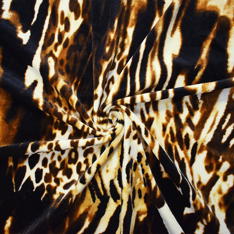 Brown-Black-Multi Poly Stretch Leopard Printed Velvet Knit Fabric By the Yard