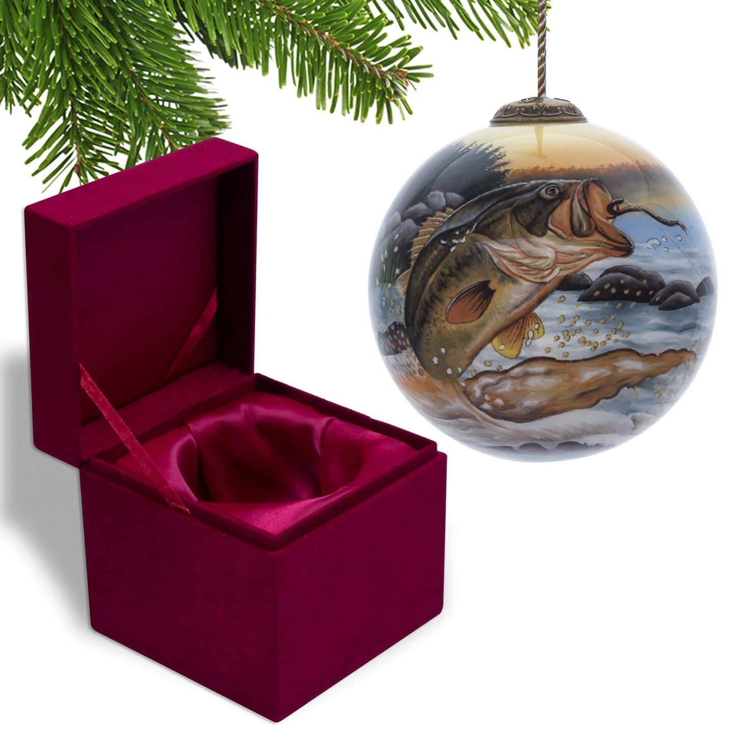 Edge Collections - 3" x 3" - Multi - Hand-Painted Bass Fish Glass Ornament - 1 Piece