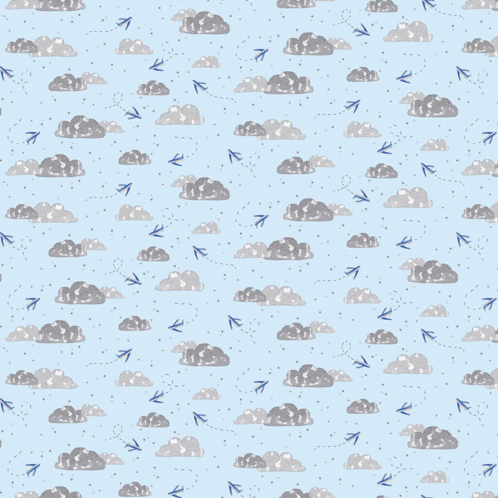 Fabric FIGO Blue Airplanes Mini Metropolis by the Quarter Yard 91191-40