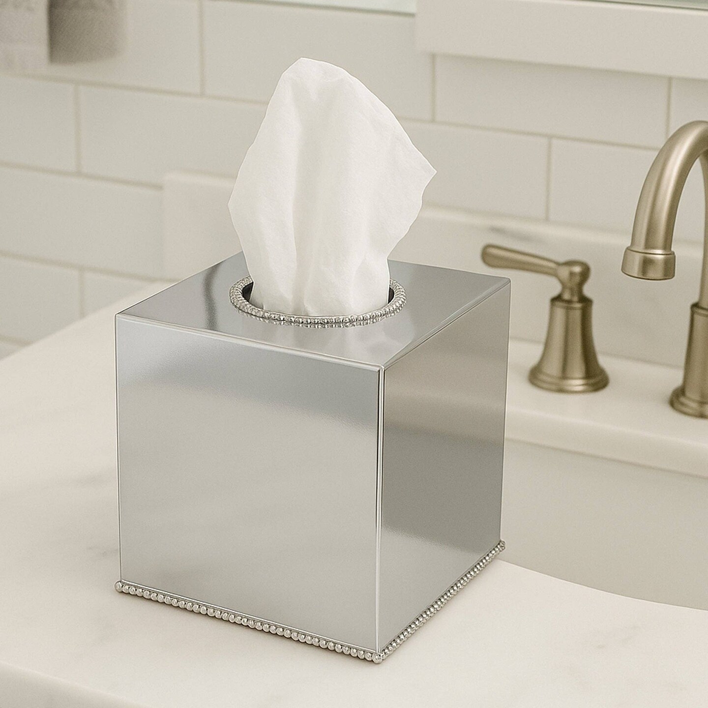 Tissue Box | Stainless Steel Square Facial Tissue Box Holder | Shiny Finish