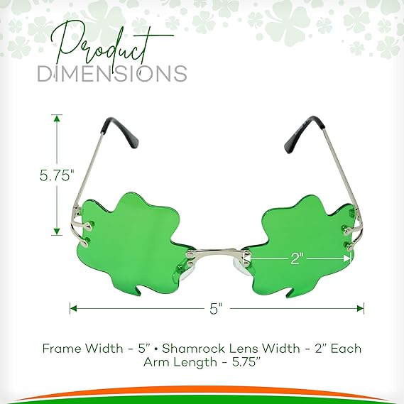 4E's Novelty Set of 2 Green Sunglasses for Adults, Shamrock & Heart Shaped, St Patricks Day Glasses for Women & Men Party Outfit Accessories