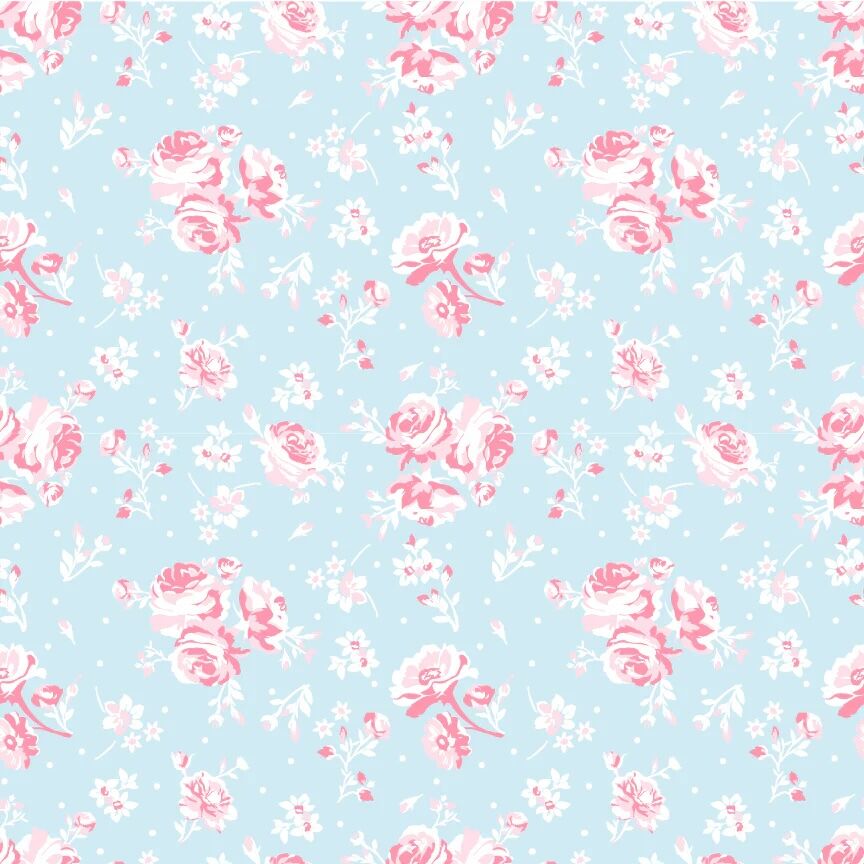 Fabric Poppie Cotton Sky Blue Vintage Rose Elise by the Quarter Yard EE25504