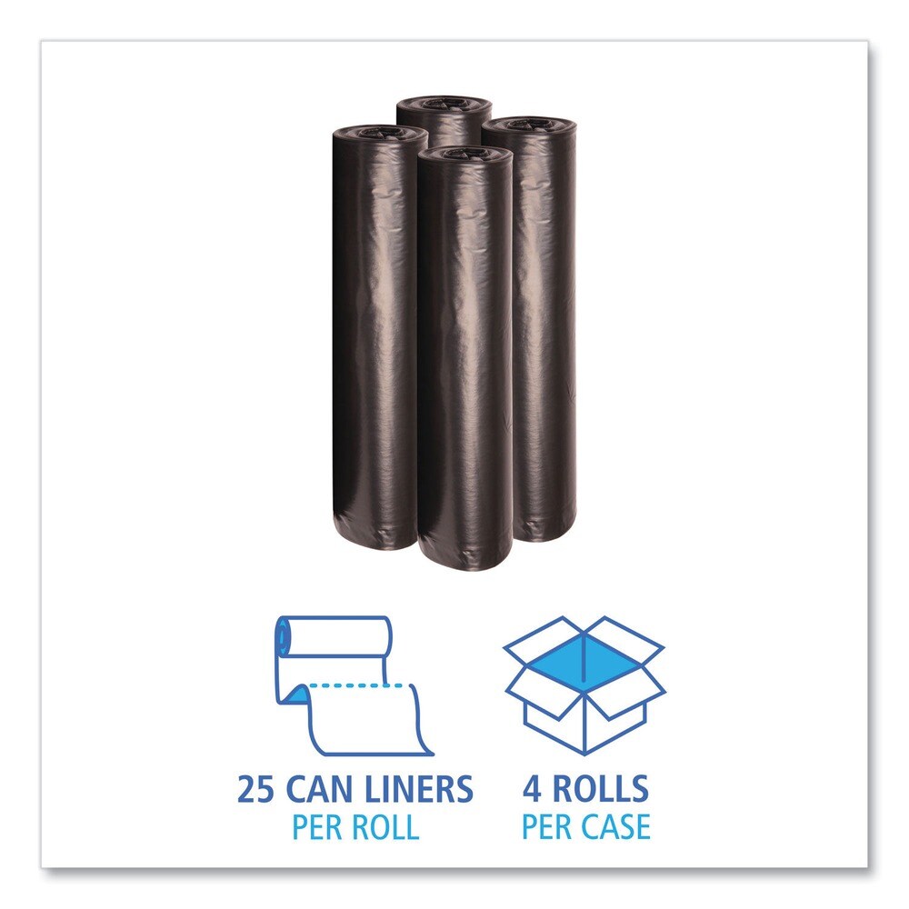 Boardwalk 43 in. x 47 in. 56 gal. 1.2 mil Recycled Low-Density Polyethylene Can Liners - Black (100/Carton)