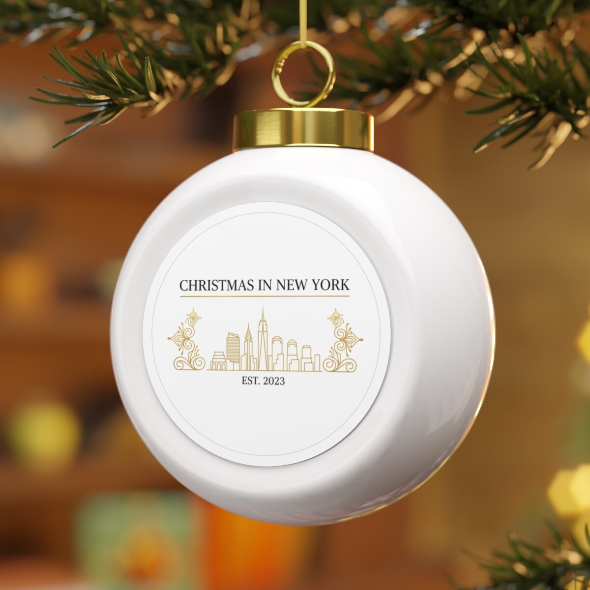 Christmas Ball Ornament - Christmas in New York - Bells / Round / 2.5" × 3"