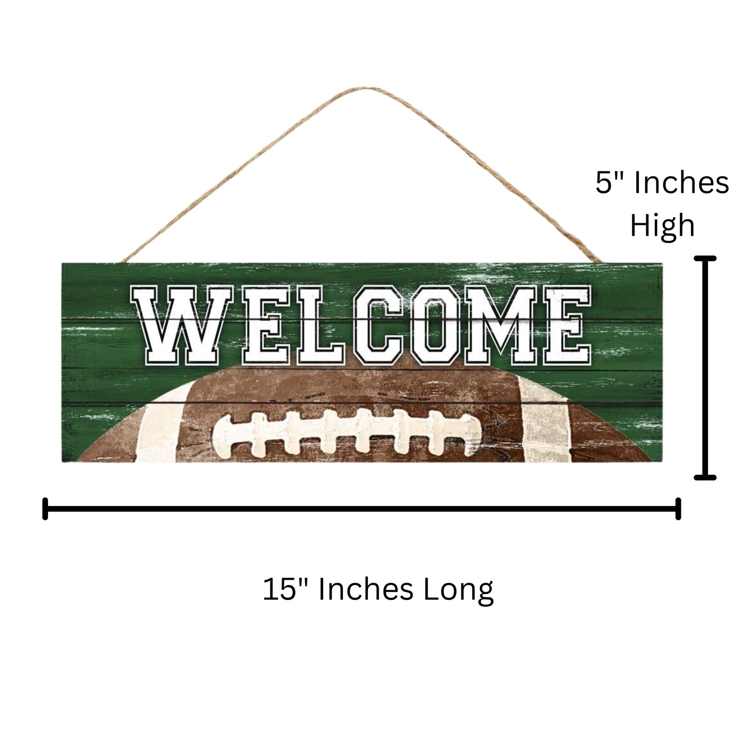 15" Football Welcome Wooden Door Hanger Sign - Green, Brown, Multi - For Walls, Wreath Accents, Crafts, and Decorations