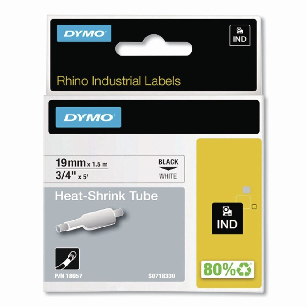 DYMO 0.75 in. x 5 ft. Rhino Heat Shrink Tubes Industrial Label Tape - White/Black Print (1-Roll)