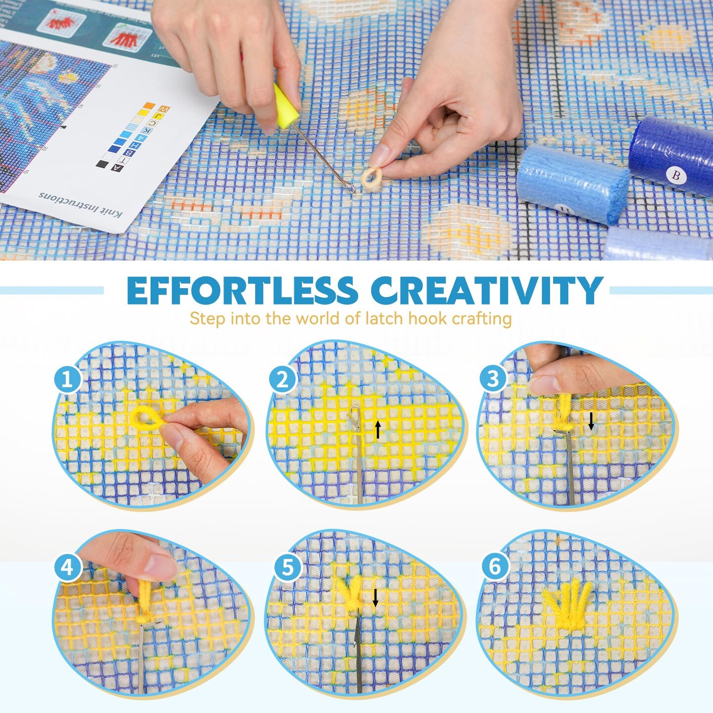 Latch Hook Rug Kit DIY Crochet Carpet for Beginners, Starry Sky Patterns Pre-Printed Canvas Yarn Rug Hooking Kits, Creative Craft Home Decor Ideal for Learning Rug Making