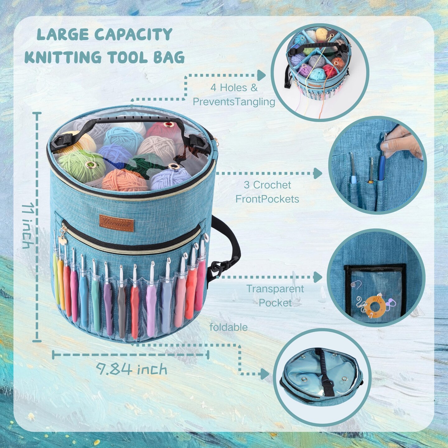 Crochet Kits for Beginners,1120 Yards Yarn Kits 16 Colors,Crochet Set with 14 Size Ergonomic Crochet Hooks 2.0mm~14mm,Crochet Bag Organizer