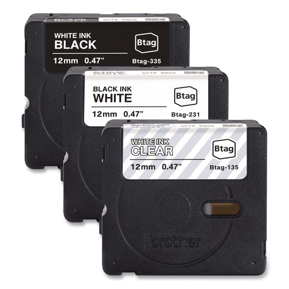 Brother P-Touch 0.47 in. x 13.1 ft. Genuine P-Touch BTAG Label Tapes - White on Clear, Black on White, White on Black