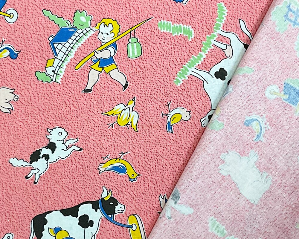 Pink-White-Multi Cotton Novelty Printed Plain Woven Fabric By the Yard