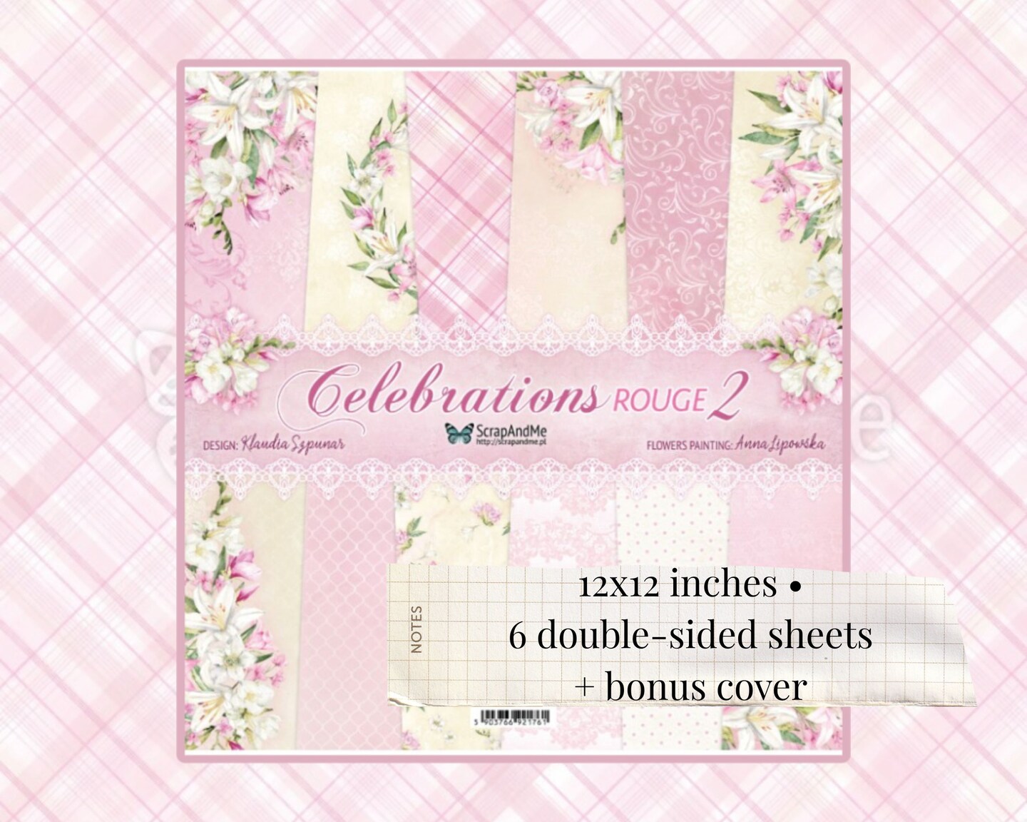 ScrapAndMe “Celebrations Rouge 2” 12x12 Scrapbook Paper Pack | 6 Double-Sided Sheets | Romantic Floral Designs