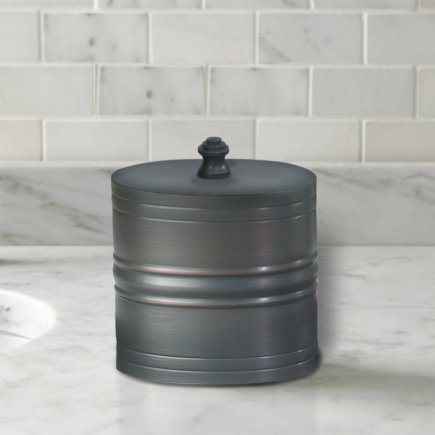 Stainless Steel Vanity Jar | Stylish Storage for Cotton Swabs,Sponges & Bath Salts | Decorative Canister for Bathroom,Bedroom | Oil Rubbed Bronze Finish