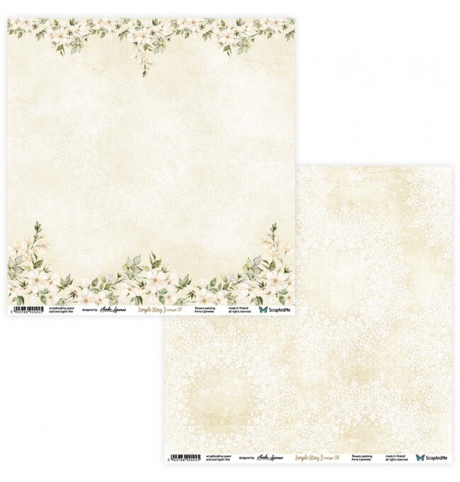 ScrapAndMe “Simple Story 3 – Beige” 12x12 Scrapbook Paper Pack | 5 Double-Sided Sheets | Neutral Floral Designs