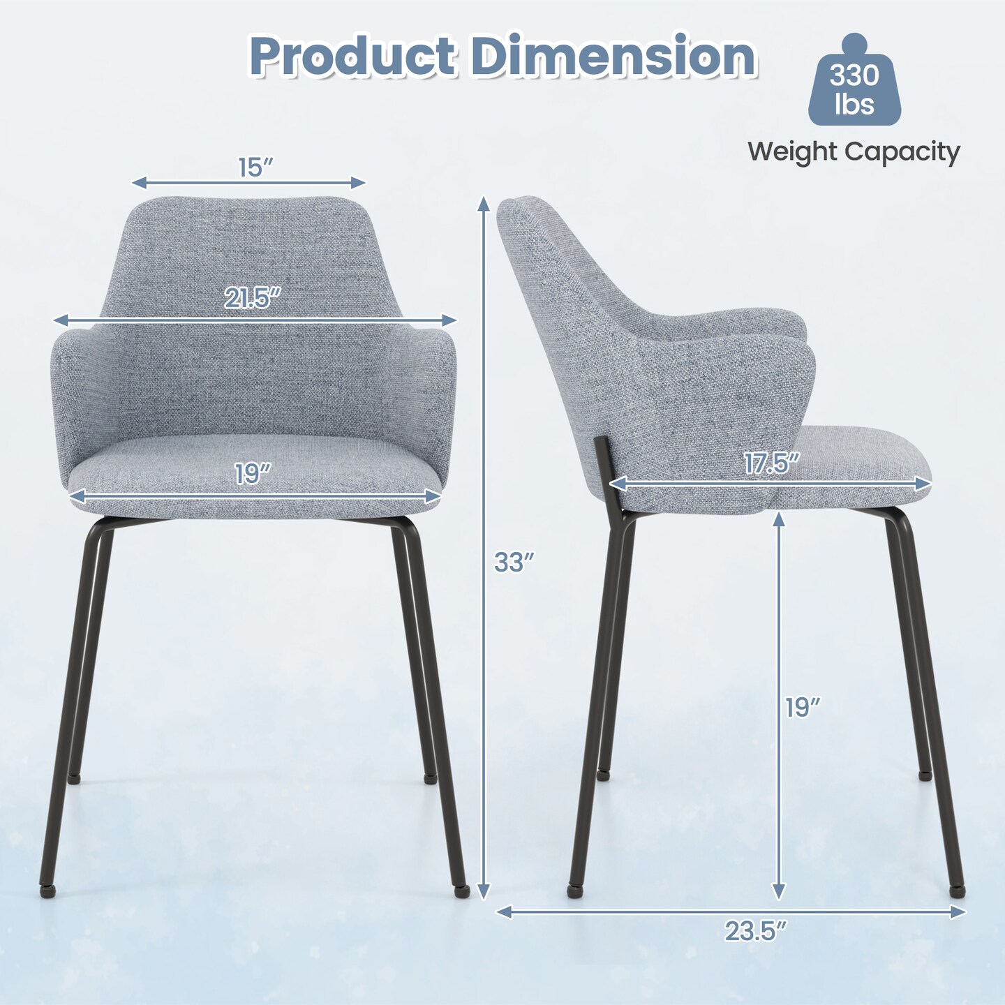 Set of 2 Fabric Metal Ergonomic Dining Chair Padded Armrest Comfort