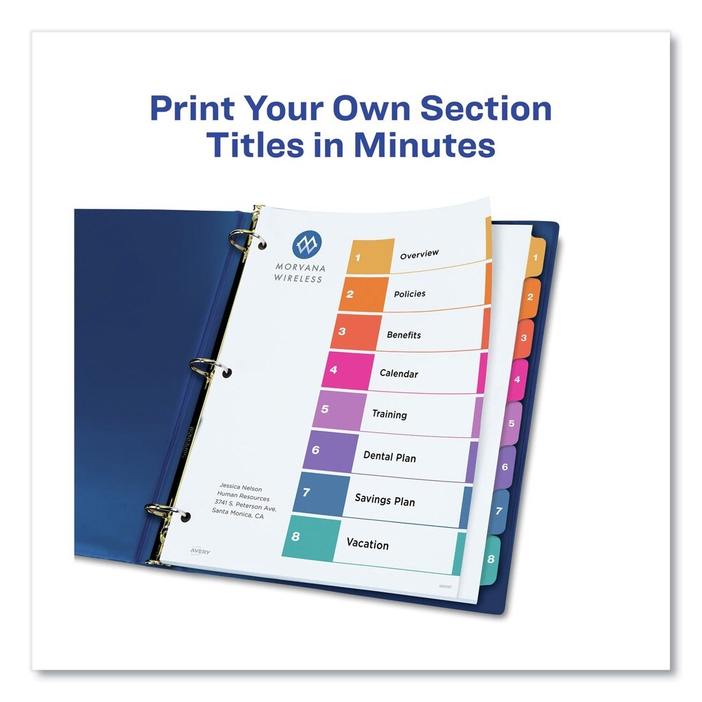 Avery Ready Index 11 in. x 9.25 in. 8-Tab 1 to 8 Extra Wide Tabs Customizable TOC Dividers - Multicolor Tabs/White (1-Set)