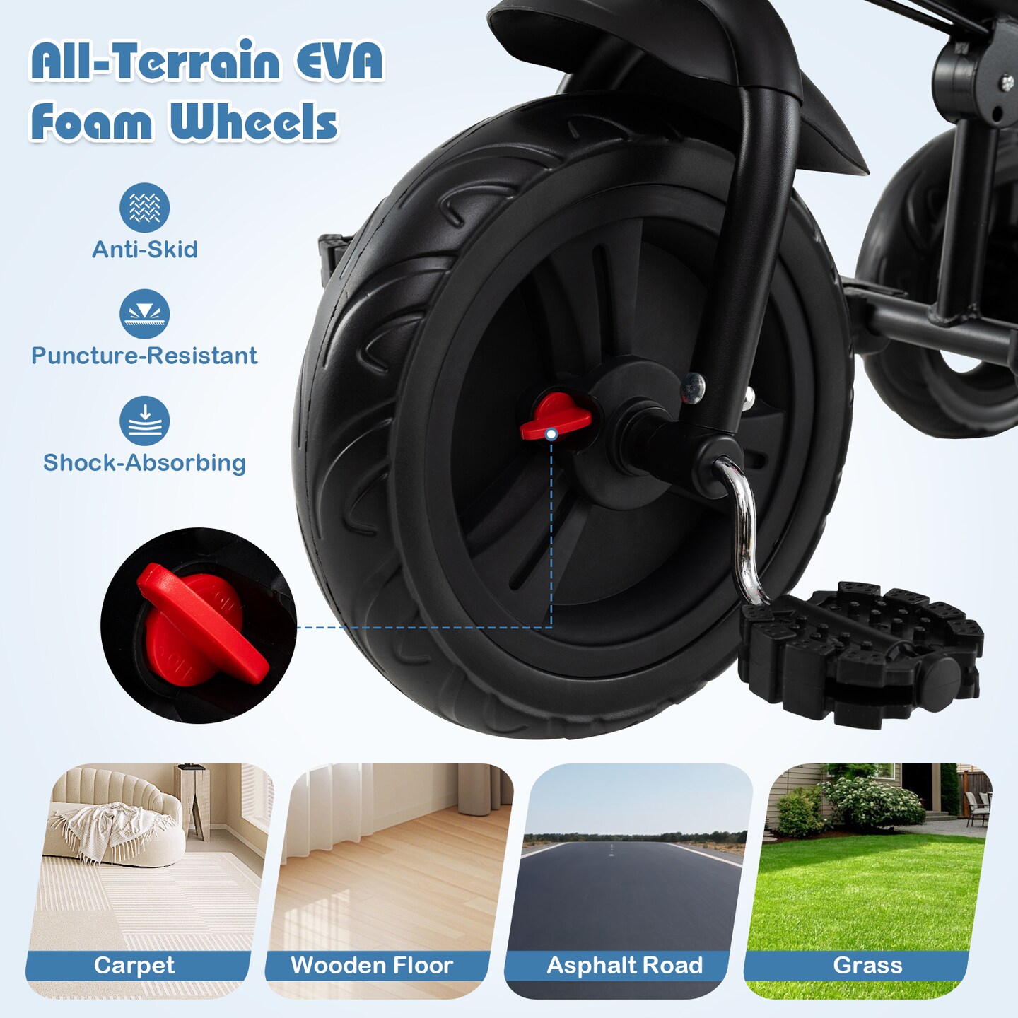 Oxford 7-in-1 Kids Stroller Tricycle with Adjustable Handle and Canopy