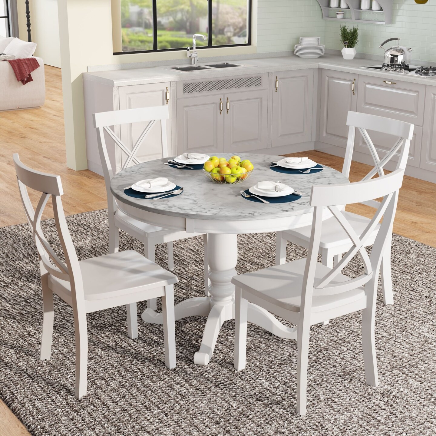 Edge Collections -White-Elegant Modern Dining Table Set with Chairs-1 set
