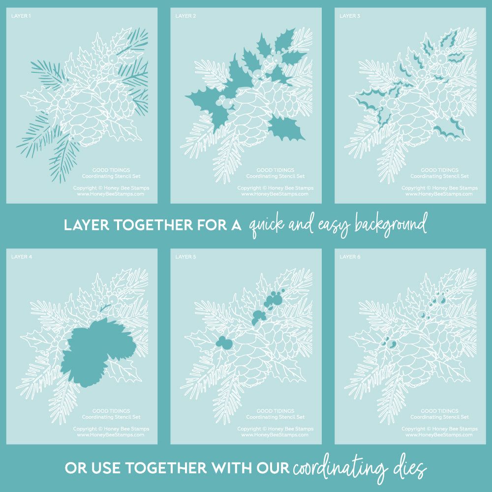 Good Tidings - Set Of 6 - A2 4.25"x5.5" Coordinating Stencils