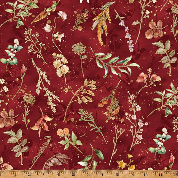 Fabric Hoffman Maroon Stems Harvest Bouquet by the Quarter Yard X5544-195