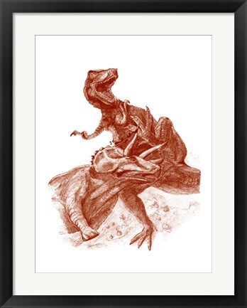 Framed Art Triceratops with Tyrannosaurus Wall Decor 18x24 Artwork