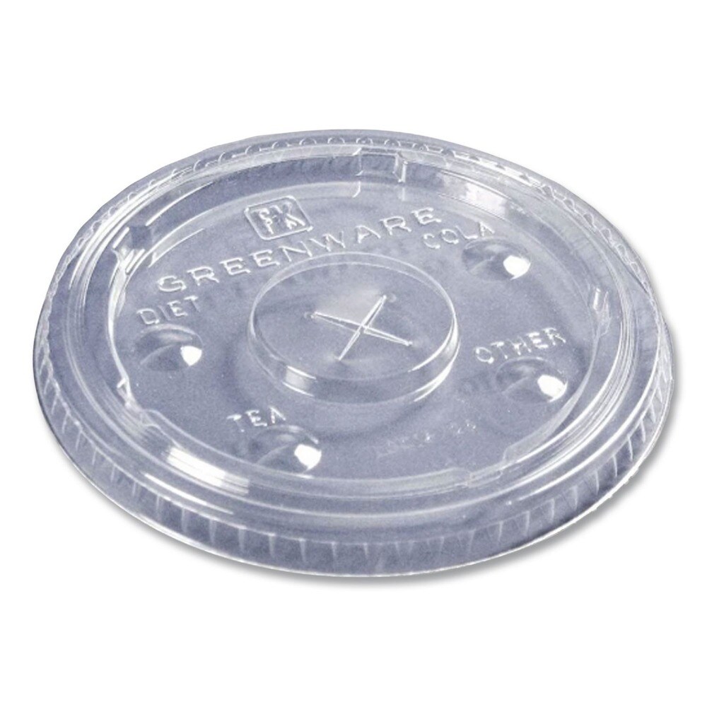 Fabri-Kal Greenware Plastic Cold Drink Lids, Fits 9 oz Old-Fashioned Cups/12 oz Squat Cups/20 oz Cups - Clear (1000/Carton)