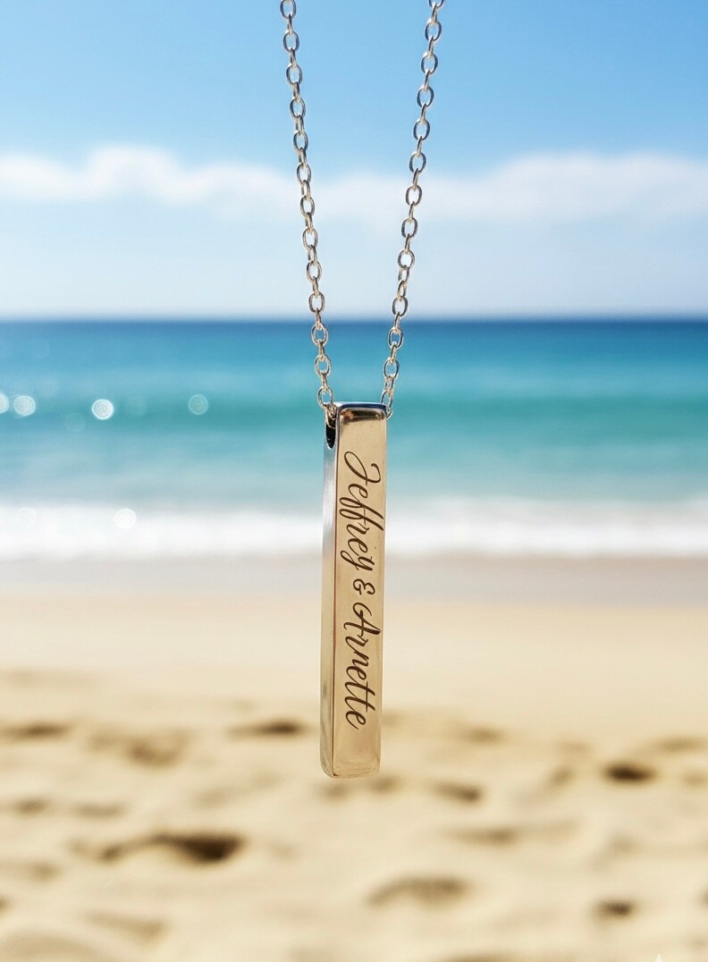 Personalized Couples Anniversary Wedding Stainless Column Necklace