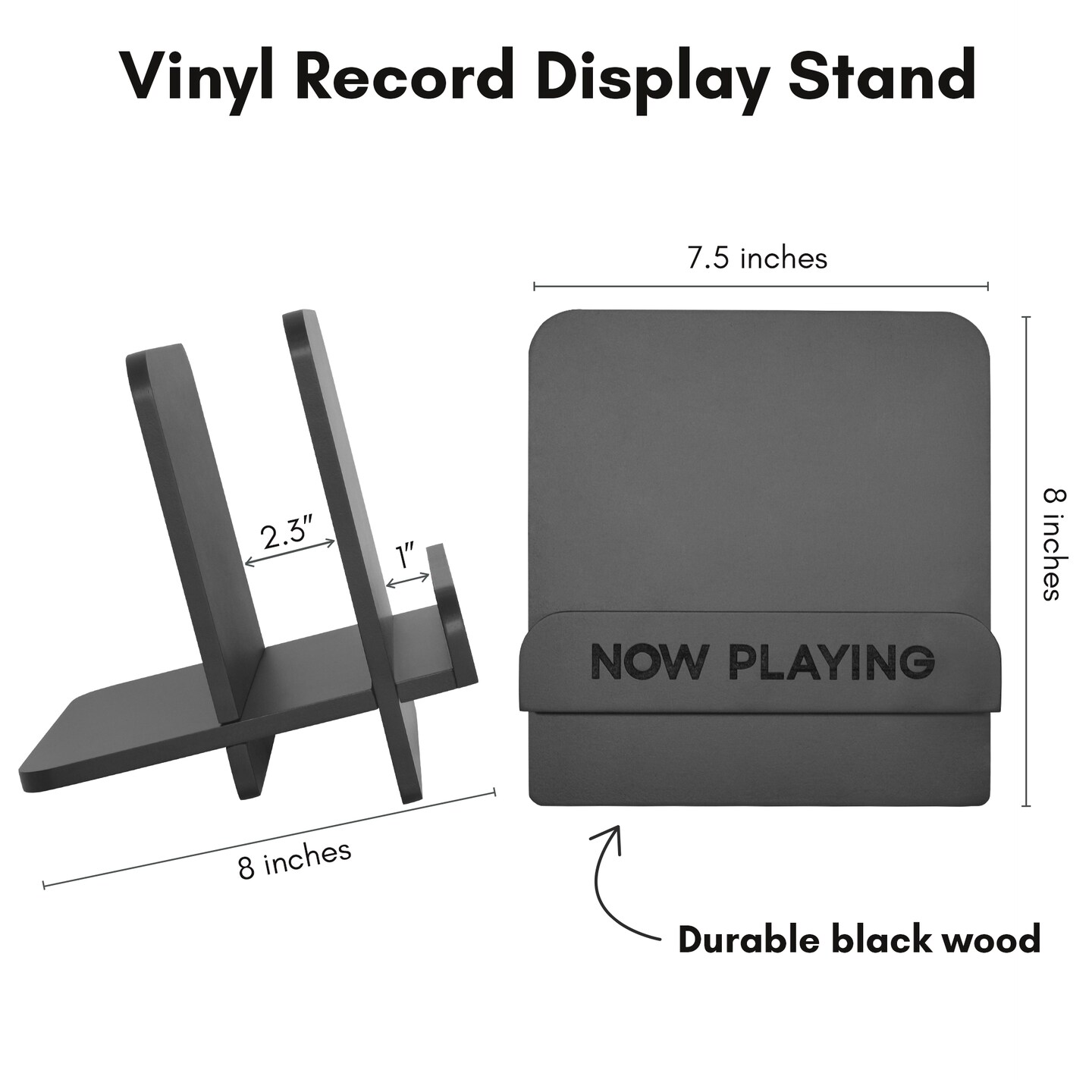 Americanflat Now Playing Vinyl Record Stand - Durable Engineered Wood Now Playing Sign with Front Display Shelf and Back Storage - Holds Up to 18 Records - Modern, Minimalist Design - Black - 8x7.5"