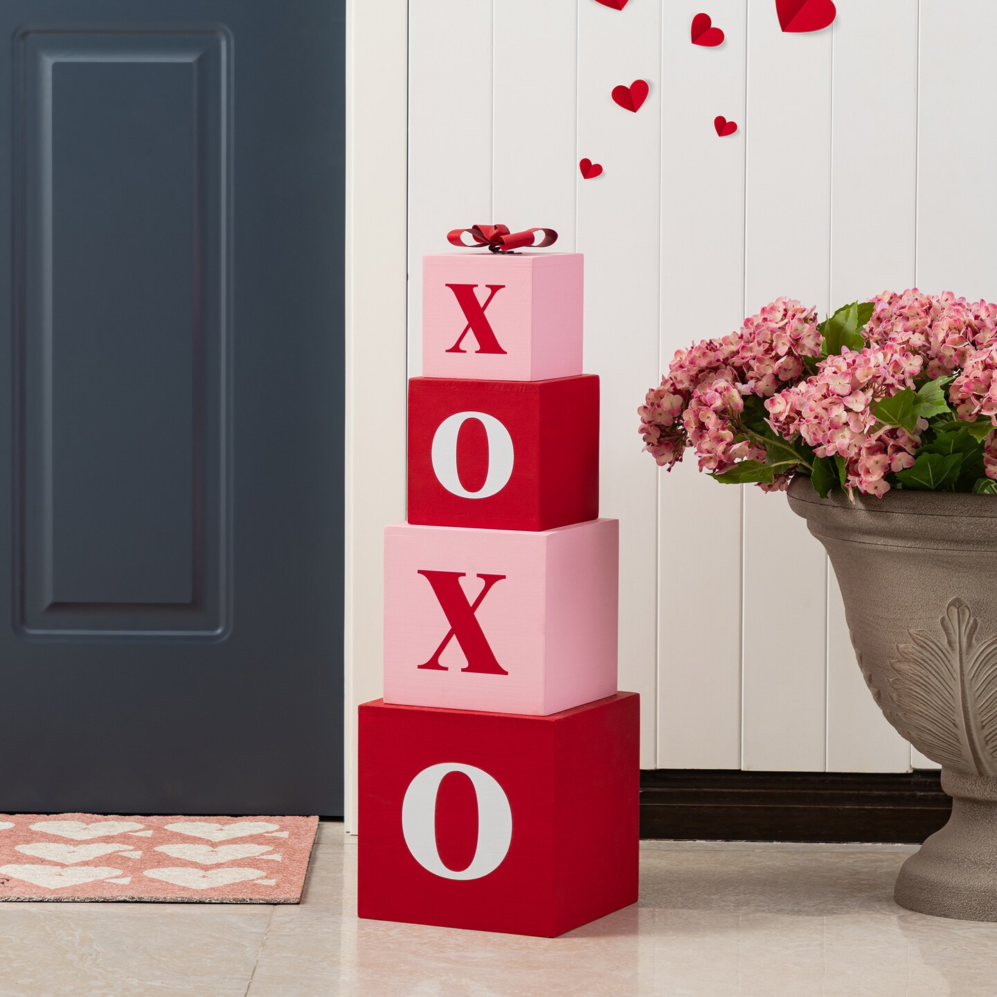 Set of 2 25"H Valentine's Wooden Double-Sided XOXO & LOVE Boxed Porch Decor