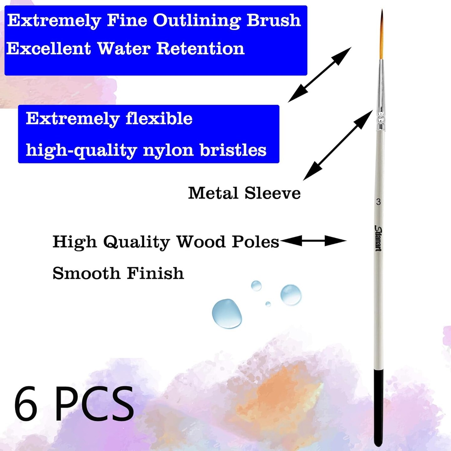 Script Liner Paintbrush 6 PCS Highly Flexible Liner Brush Extra Long Fine Point Tip Pinstriping Scroll Outlining Brush for Acrylic Watercolor Oil Gouache