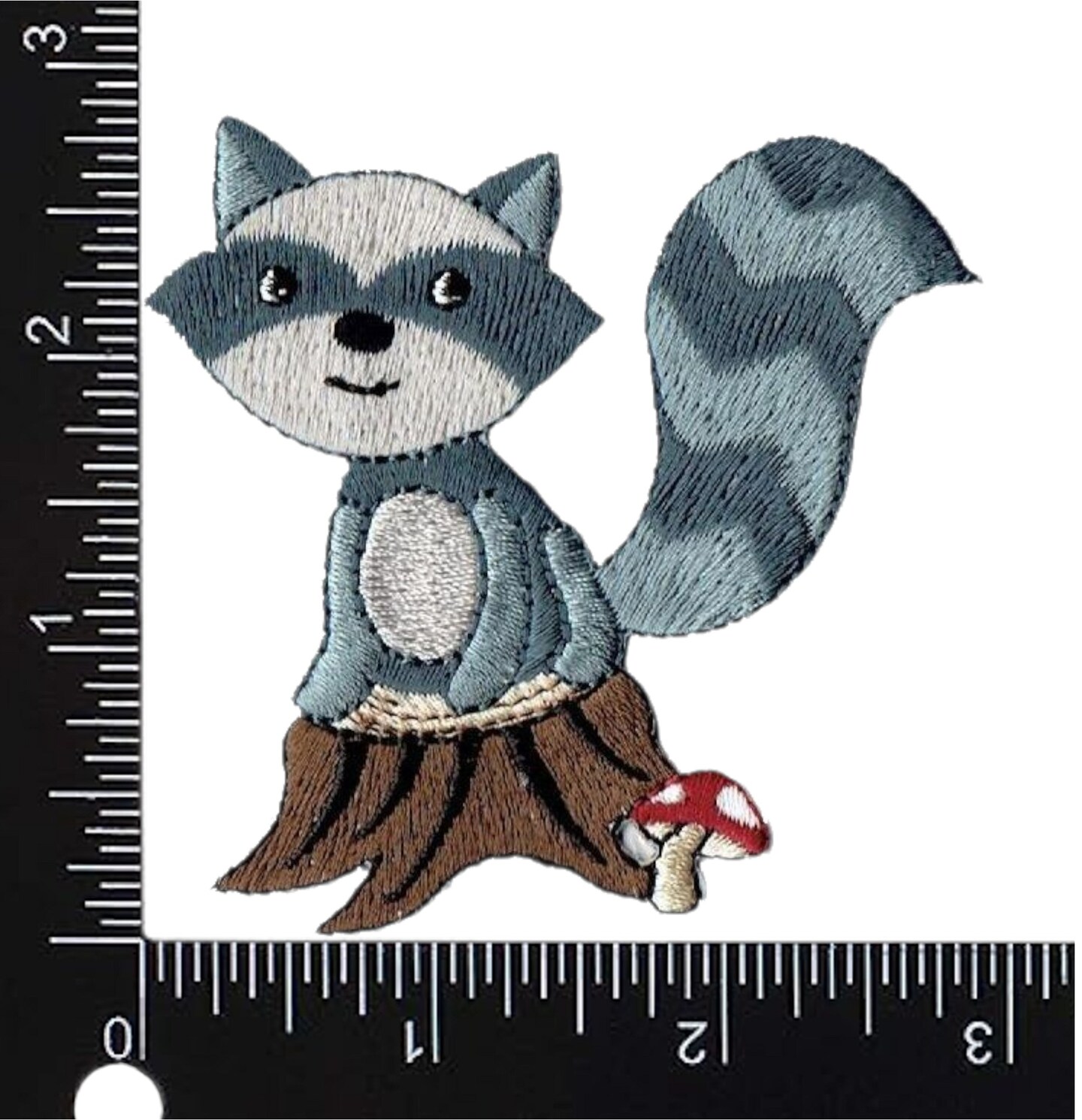 Raccoon on Tree Stump, Woodland Animals, Embroidered, Iron on Patch