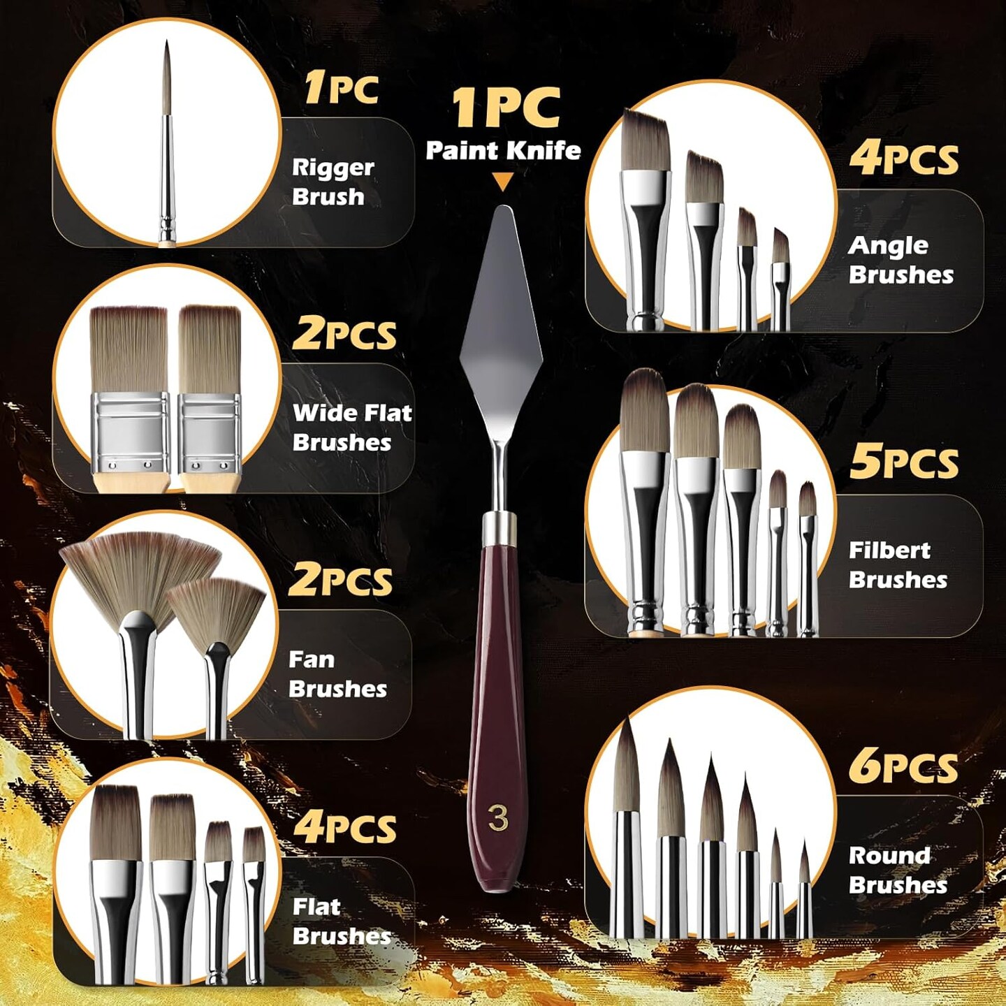 Acrylic Paint Brush Set, Golden Maple 25 PCS Paint Brushes for Acrylic Painting Oil Watercolor &#x26; Canvas,Enhanced Synthetic Brush Set with Cloth Roll and Palette Knife