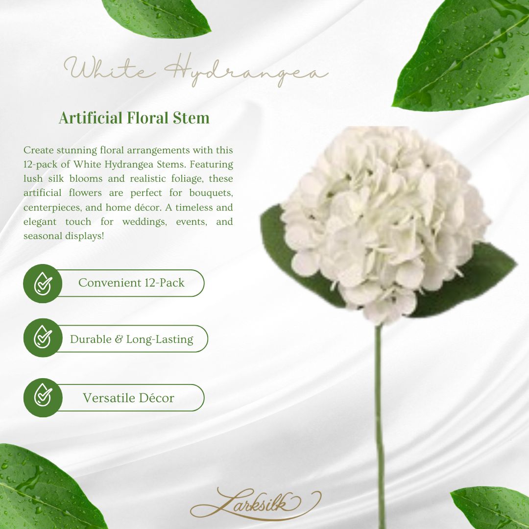 12-Pack: White Hydrangea Stem with Lifelike Silk Foliage by Floral Home&#xAE;