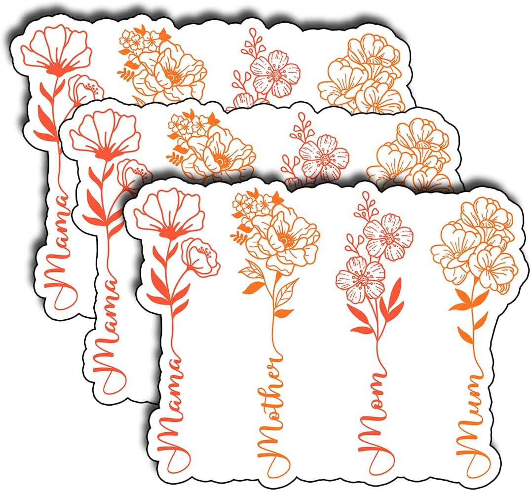 (3Pcs) Mama Mother Mom Mum Sticker, Pretty Mom Mama Decal, Celebrate Your Mom Gigi Love, Gifts for Grandma Mum Decoration for Books Laptops Phones Waterproof Vinyl for Water Bottle Stickers 3x2.5 Inch