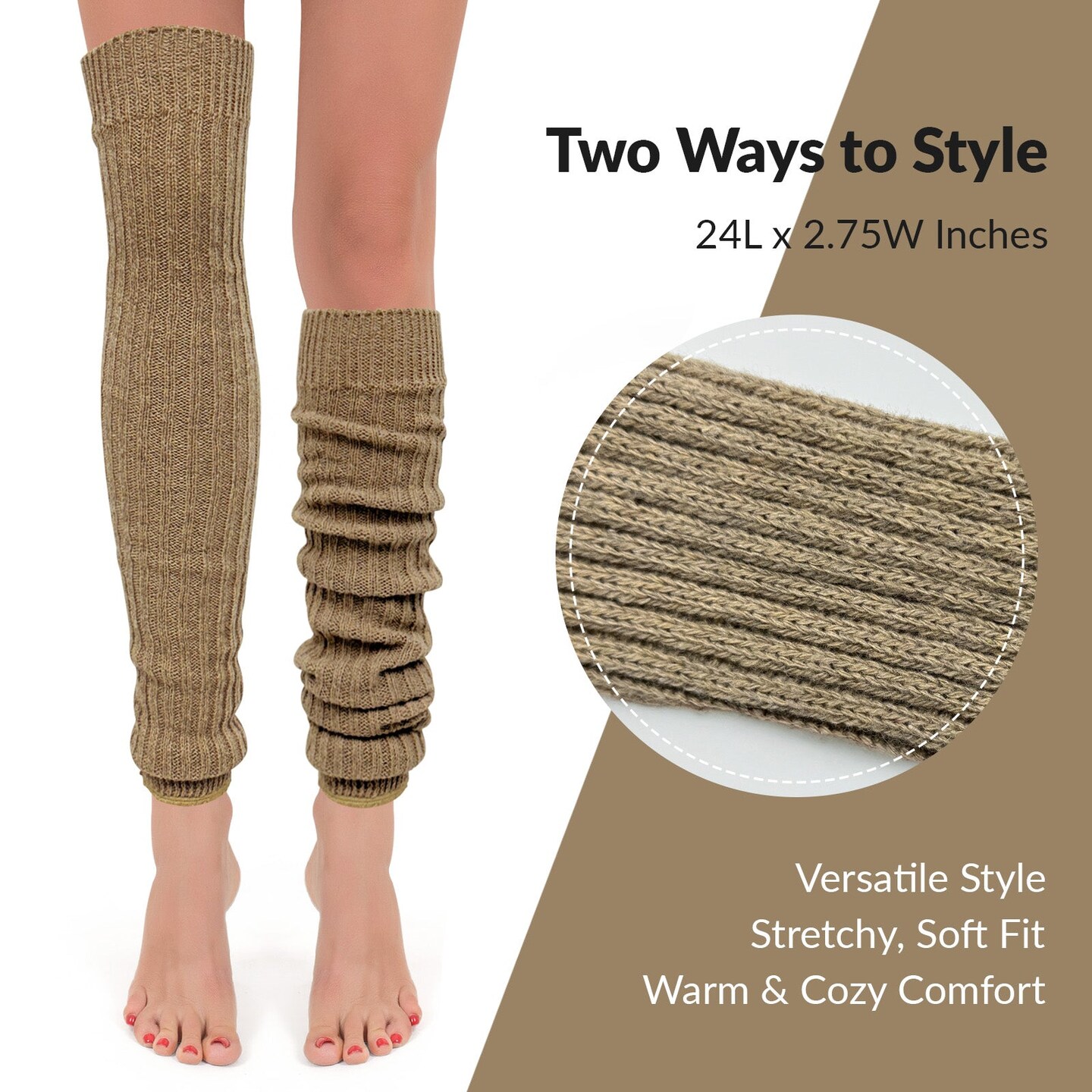 Wrapables Over The Knee Long Wool Blend Leg Warmers, Khaki