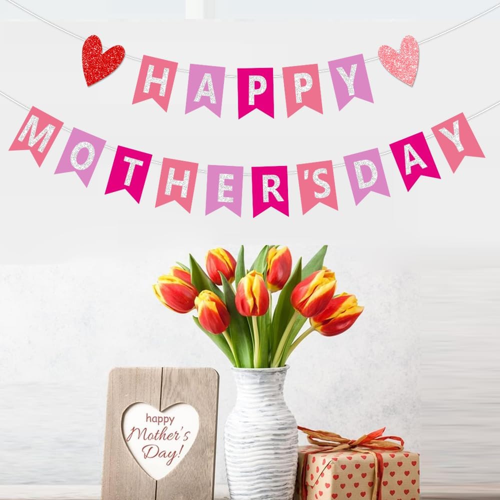 Happy Mother&#x27;s Day Banner Decorations Glitter