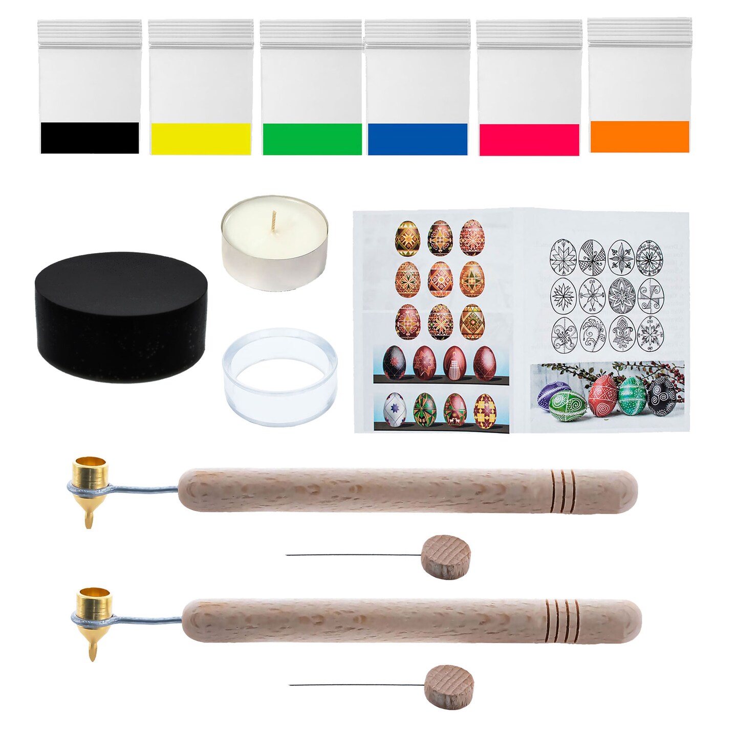 2 Kistkas Pens (0.3 mm, 0.4 mm), Beeswax, 6 Dyes, Candle, Stand and Instructions Ukrainian Easter Egg Decorating Kit 12 Pieces DIY Craft Set