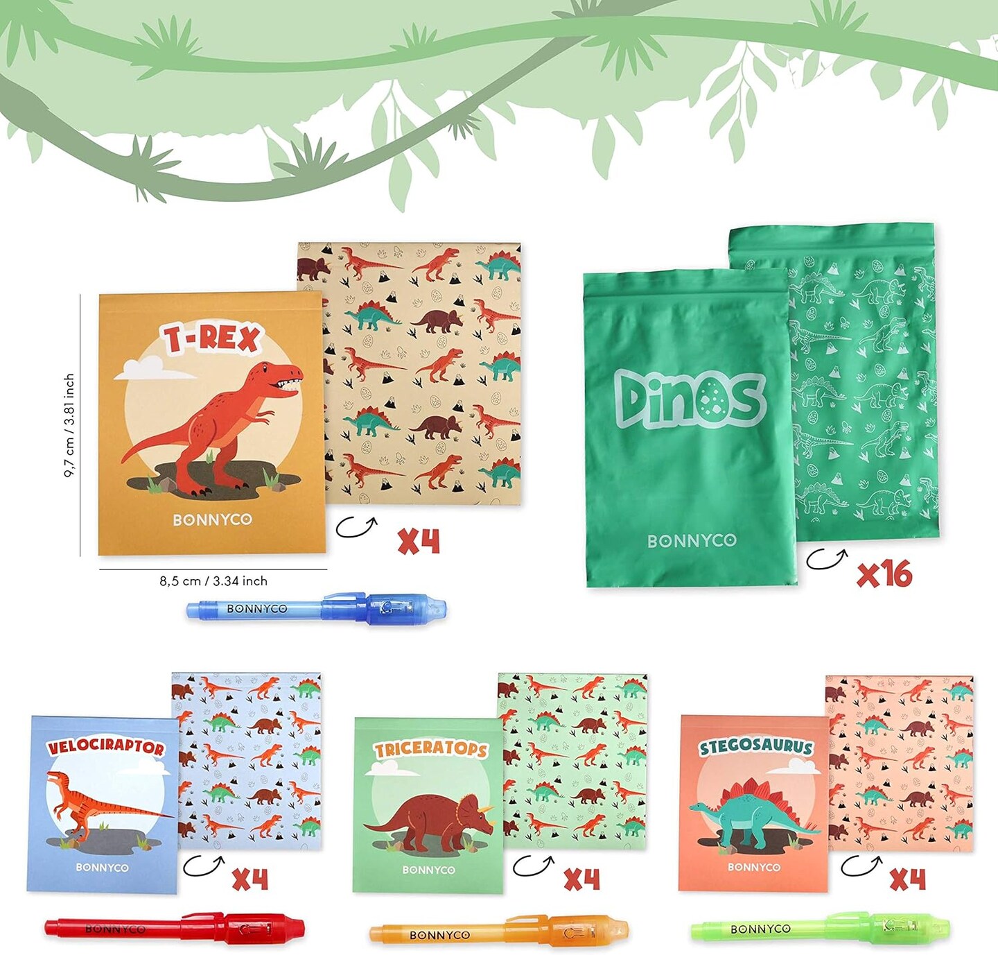 Invisible Ink Pen and Notebook Pack of 16 Dinosaur Party Favors for Kids | Spy Pen Dinosaur Birthday Party Supplies, Prizes for Kids | Magic Pen Birthday Party Favors, Prizes for Students