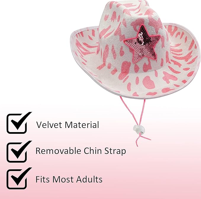 4E's Novelty Pink Cow Print Cowboy Hat with Heart Sunglasses for Cowgirl Hats for Women