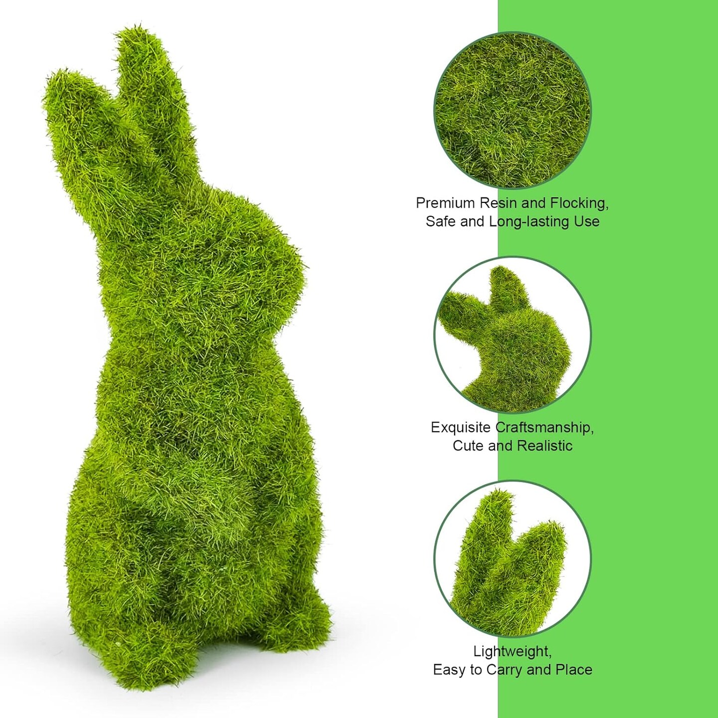 Easter Bunny Decorations,Resin Moss Bunny Figurine,Garden Artificial Moss Rabbit Easter Décor Easter Party Favors Gifts(Small-2pcs)