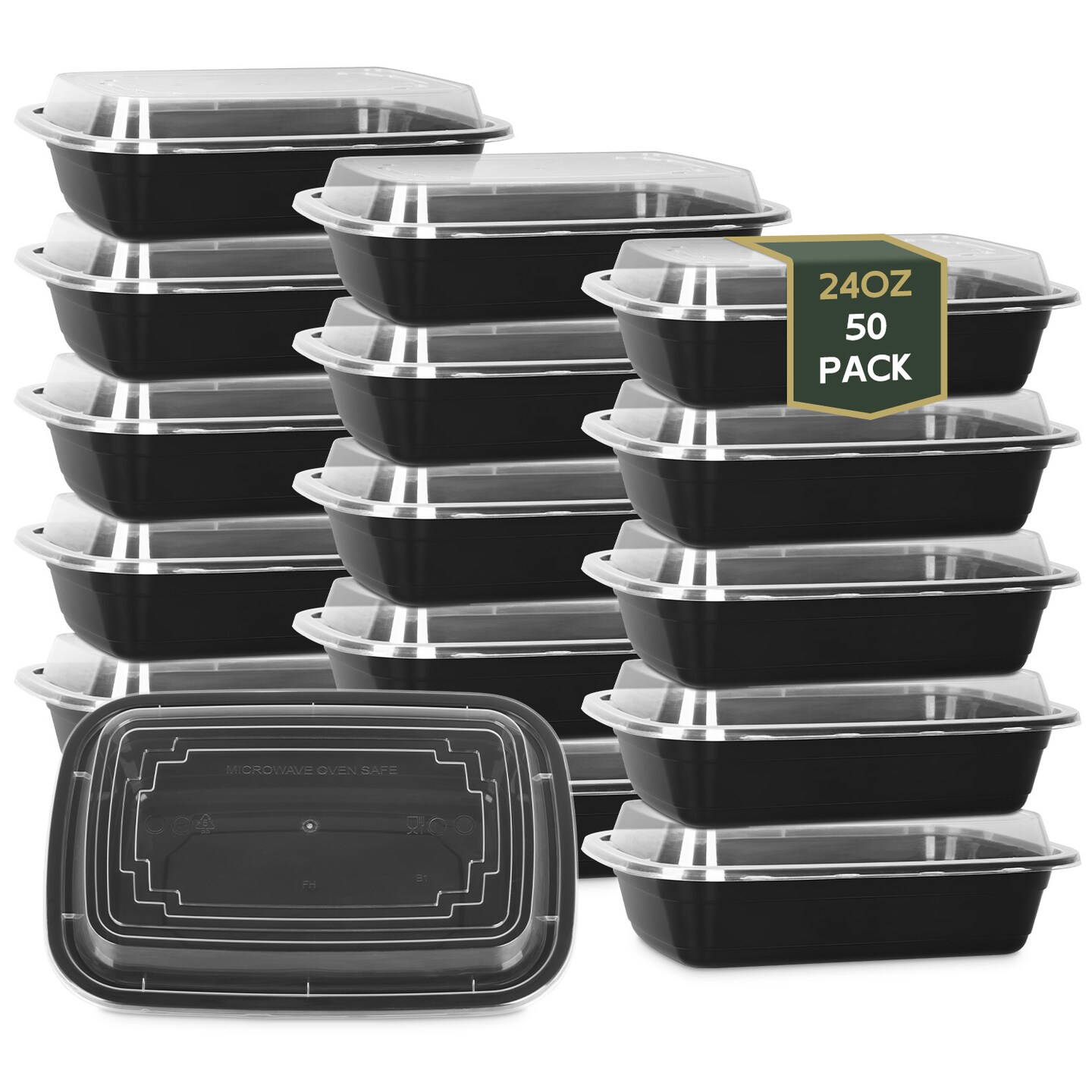 Meal Prep Containers, 50 Packs Plastic Food Storage Containers with Lids, 24oz Bento Box Reusable, To Go Containers Disposable