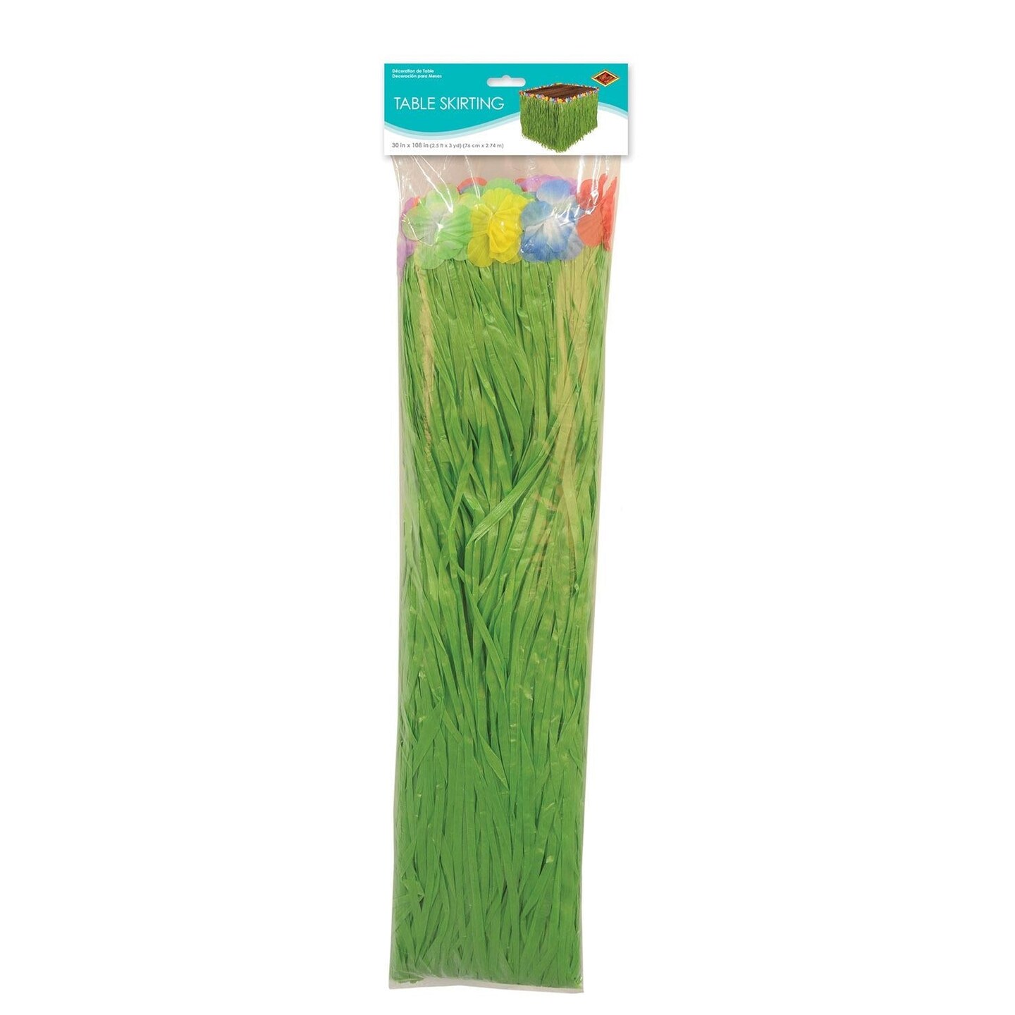 6 Pack Beistle Luau Party Artificial Grass Table Skirt - green - with floral trim