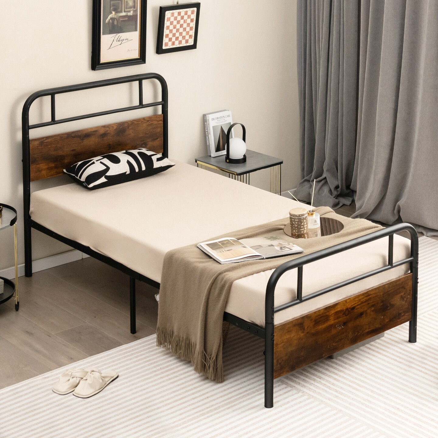 Industrial Metal Bed Frame with Headboard &#x2013; Twin/Full/Queen Size, Sturdy Construction and Easy Assembly