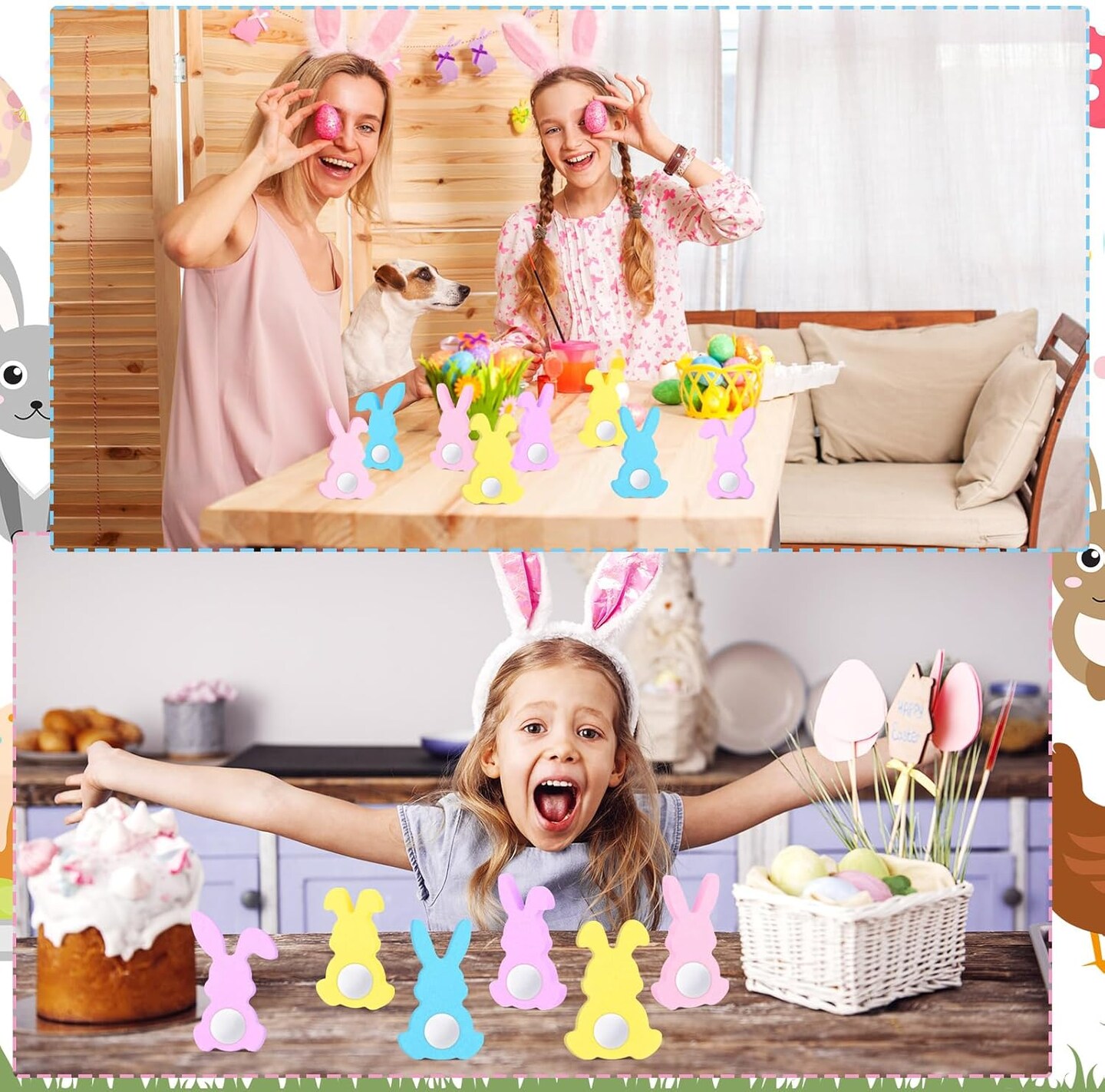 22 Pcs Easter Wooden Bunny Cutouts for Crafts, Unfinished Easter Wood Cutouts Bunny Table Sign