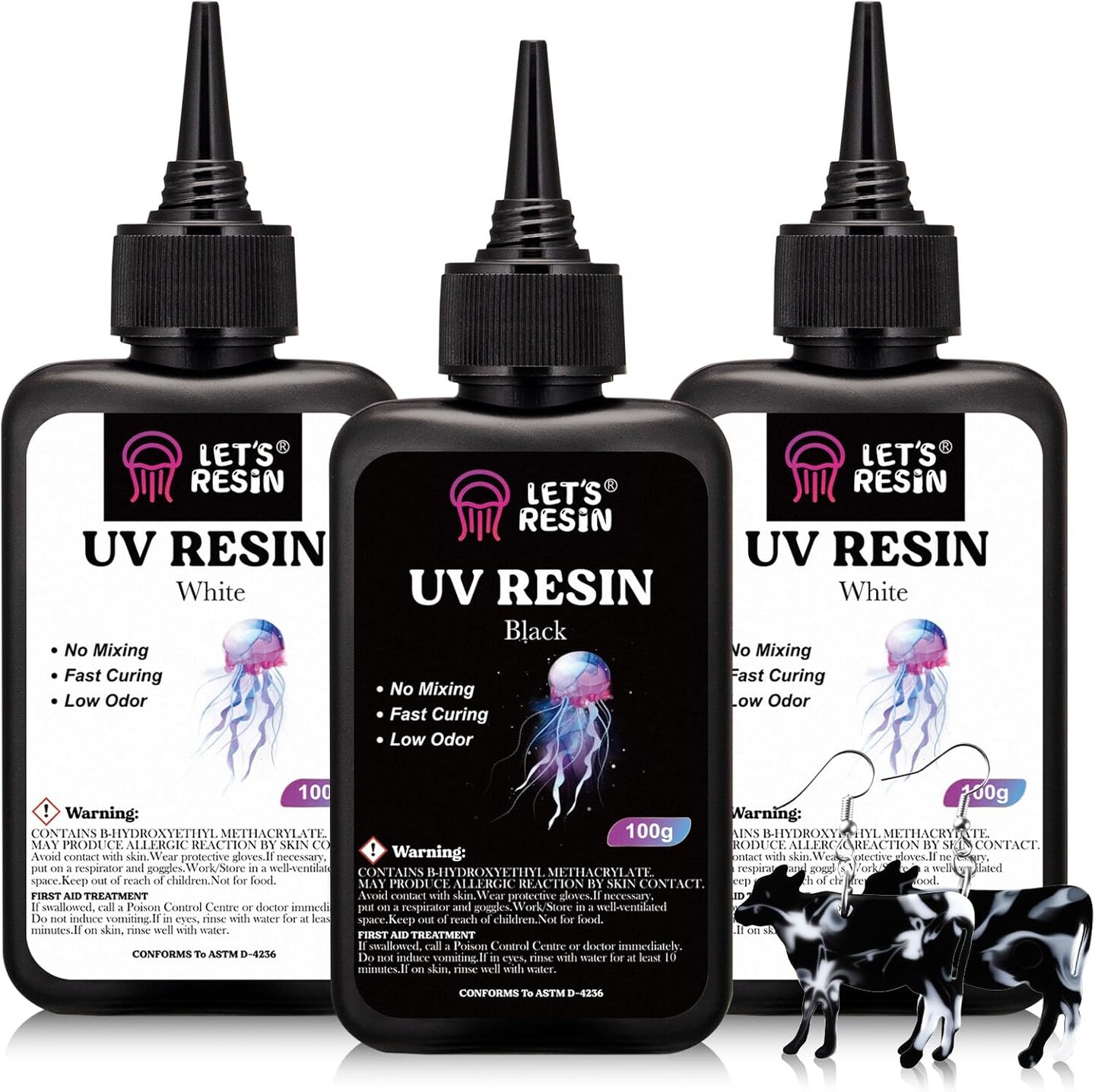 LET&#x27;S RESIN Colored UV Resin, 300g Large Capacity White&#x26; Black UV Resin, Dark Odorless &#x26; Low Shrinkage UV Color Resin for Crafts, Jewelry Making, Colored Resin Casting and Coating