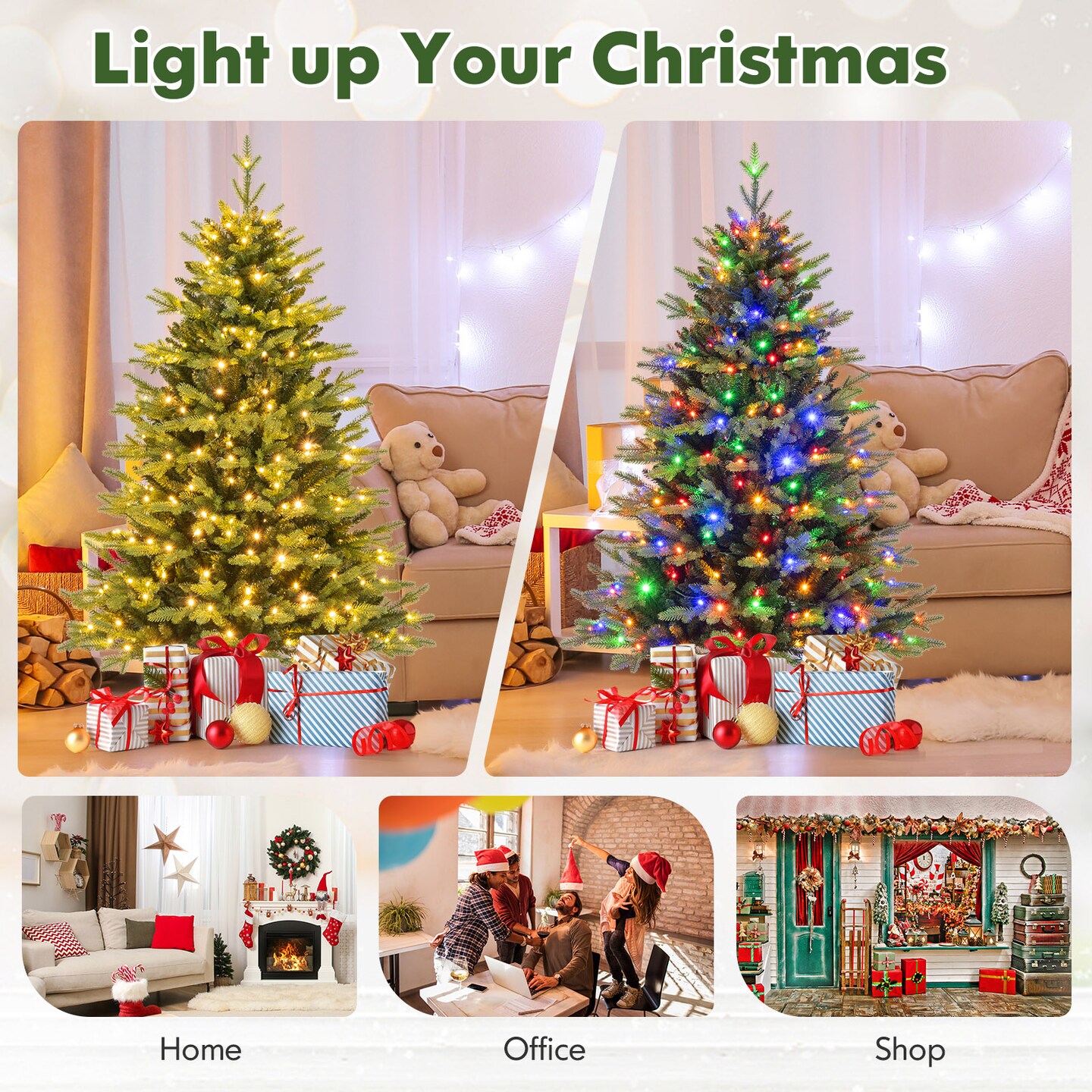 5 Feet Artificial Xmas Tree Hinged with 11 Lighting Modes and Remote Control