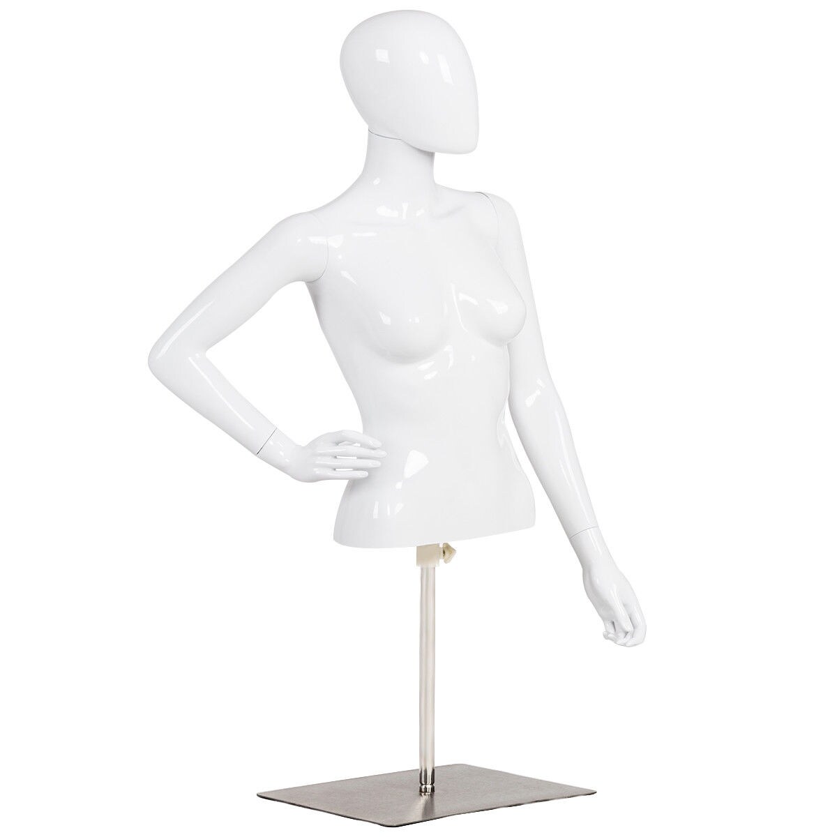 White Female Mannequin Torso Adjustable Height with Metal Stand